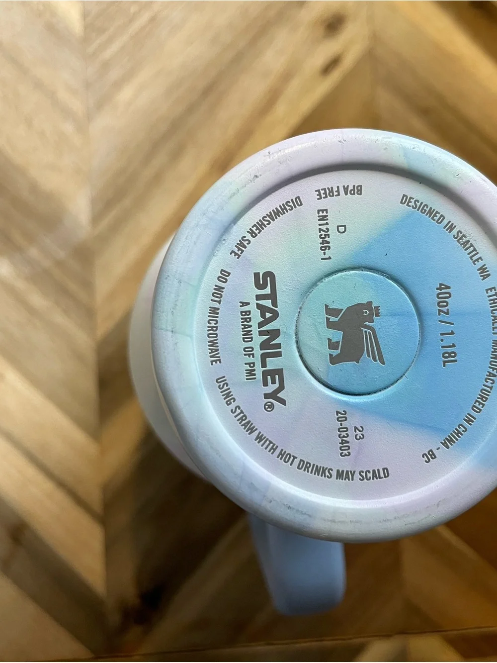 Stanley Light Blue Marble Travel Mug with Handle and Straw - Picture 3 of 4